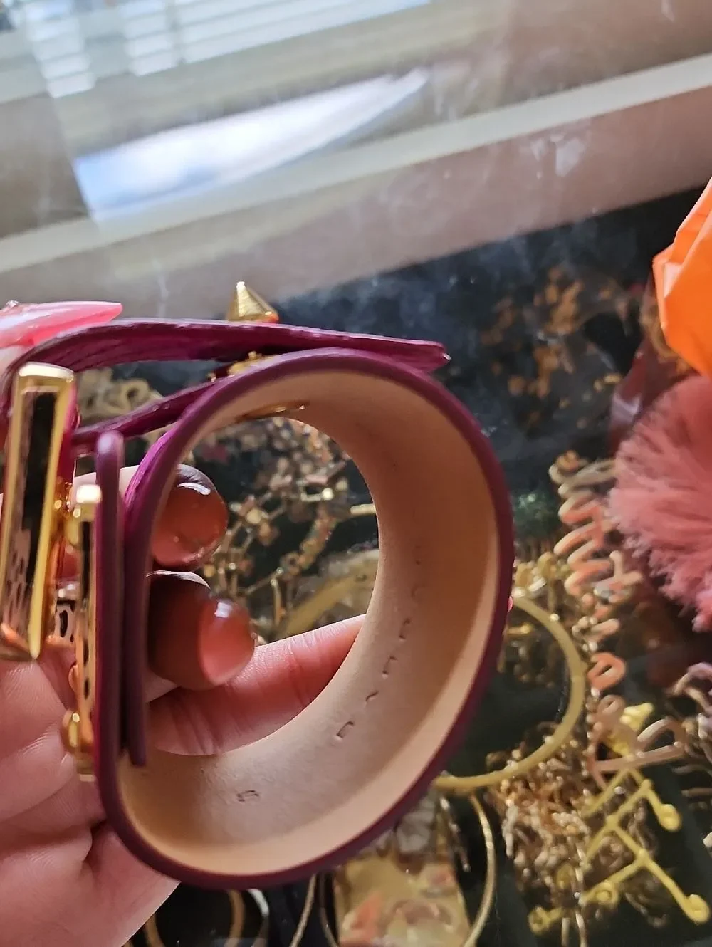Barbara Bui Fuchsia Leather Bracelet with Gold-Tone Buckle